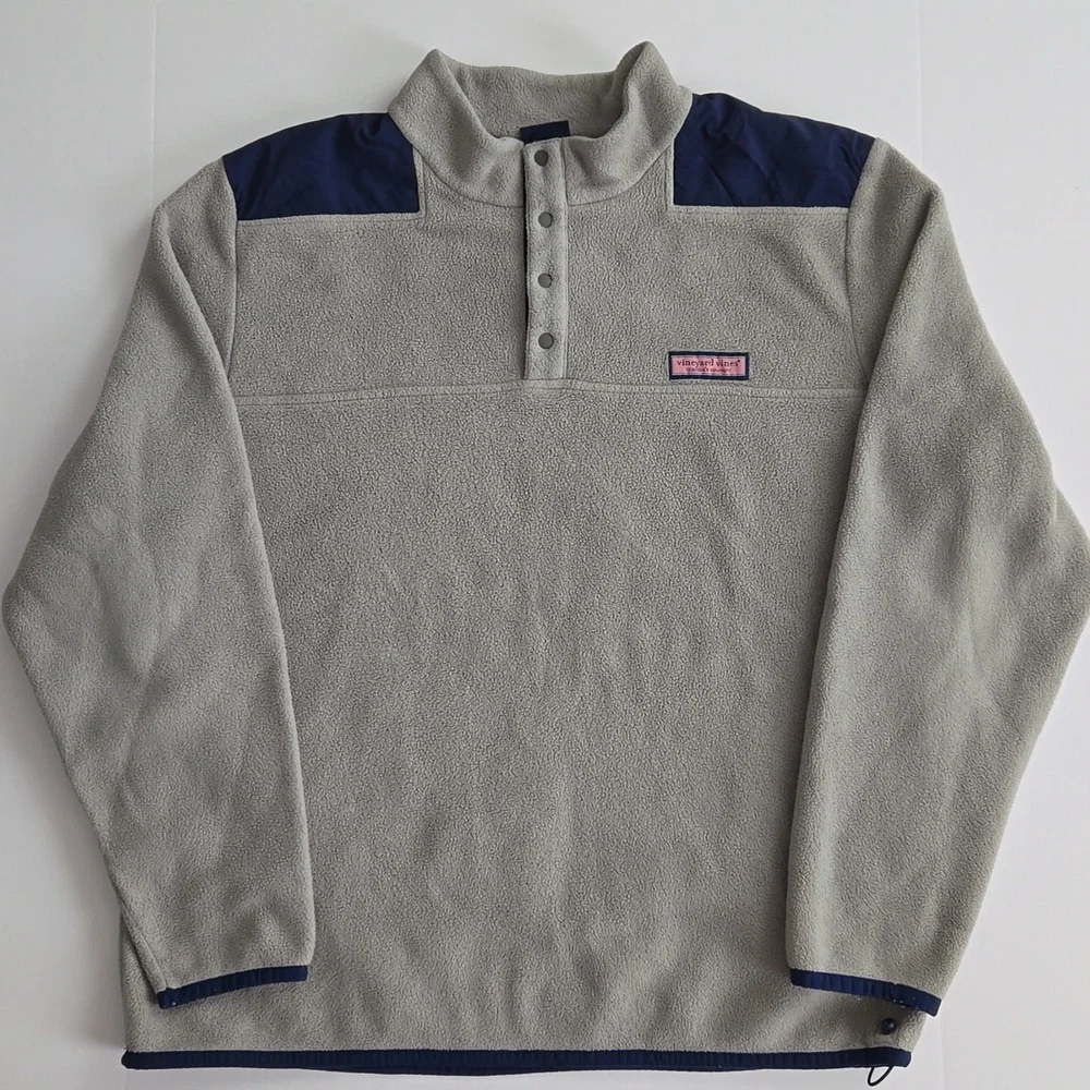 Vineyard Vines Men’s XXL Gray Navy Fleece Quarter Snap Pullover Sweater
